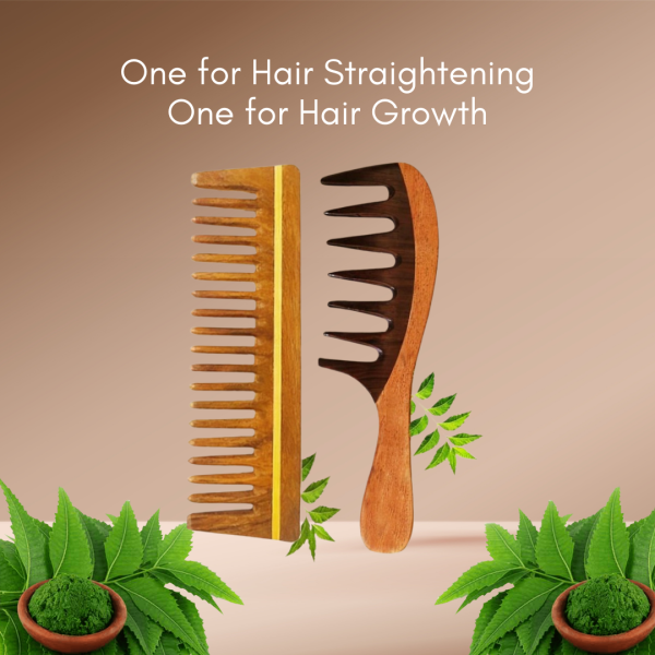 Wooden Curly Hair Wide Tooth Comb | Hair Growth | Detangler Comb (PACK OF 2)
