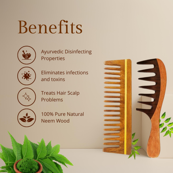 Wooden Curly Hair Wide Tooth Comb | Hair Growth | Detangler Comb (PACK OF 2)