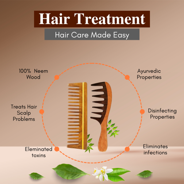 Wooden Curly Hair Wide Tooth Comb | Hair Growth | Detangler Comb (PACK OF 2)