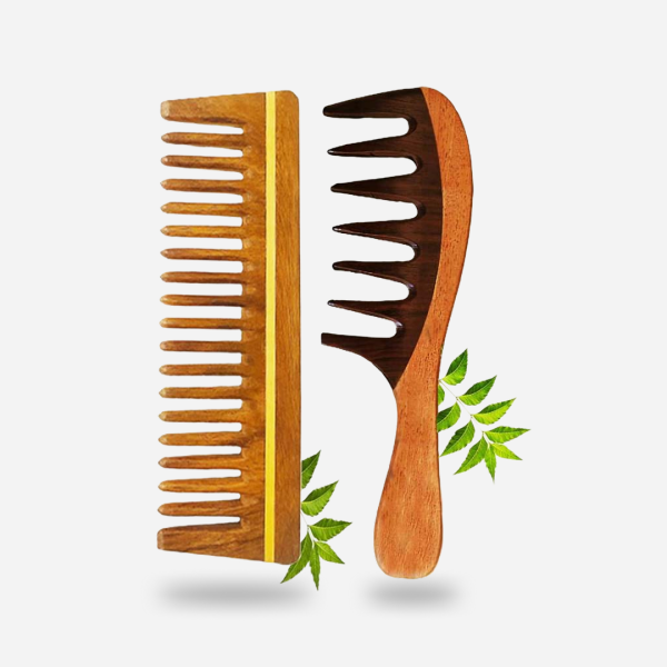 Wooden Curly Hair Wide Tooth Comb | Hair Growth | Detangler Comb (PACK OF 2)