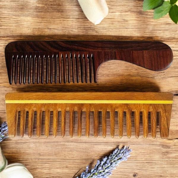 Rosewood and Neem Wood Combo | Anti Freezing Comb and Anti Dandruff Comb (Pack of 2)