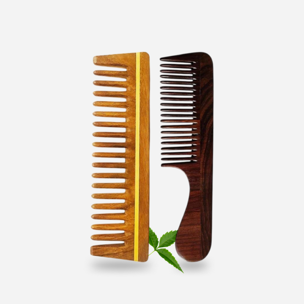Rosewood and Neem Wood Combo | Anti Freezing Comb and Anti Dandruff Comb (Pack of 2)