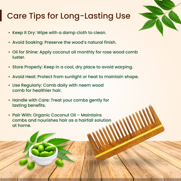 Rufiys Neem Wide Tooth Comb for Curly Hair | Rose Wood Tooth Comb for Detangling (Combo Pack of 2)