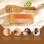 Rufiys Curly Hair Neem Wooden Comb for Women & Men | Wide Tooth Neem Wood Comb For Hair Growth | Dandruff Control | Detangle Comb Pack of 2