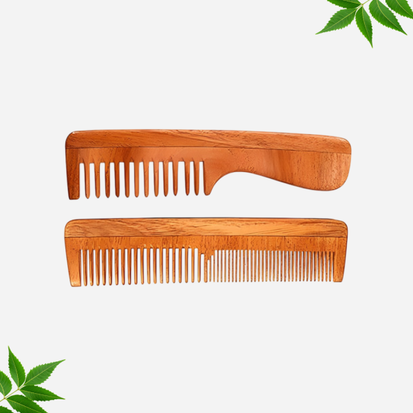 Rufiys Pure Neem Wood Comb Set | Detangling & Dressing Comb for Hair Growth, Dandruff & Healthy Scalp (2 Pcs)