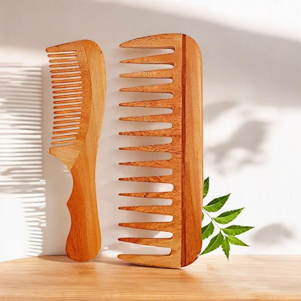 Rufiys Wooden Hair Wide Tooth Comb | Hair Growth | Anti Dandruff | Detangler Comb | Neem Wood Curly Hair Comb for Women & Men