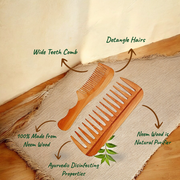 Rufiys Wooden Hair Wide Tooth Comb | Hair Growth | Anti Dandruff | Detangler Comb | Neem Wood Curly Hair Comb for Women & Men