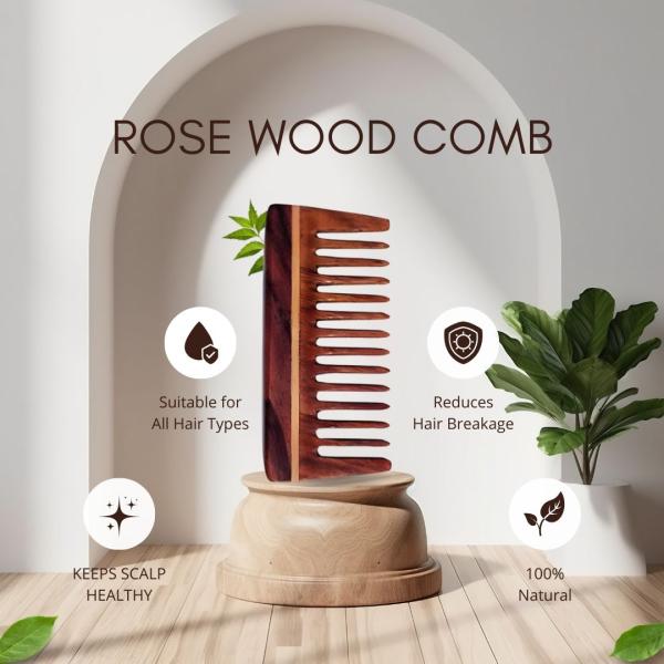 Rufiys Rose Wood Wide Tooth Comb – Small Size for Hair Growth