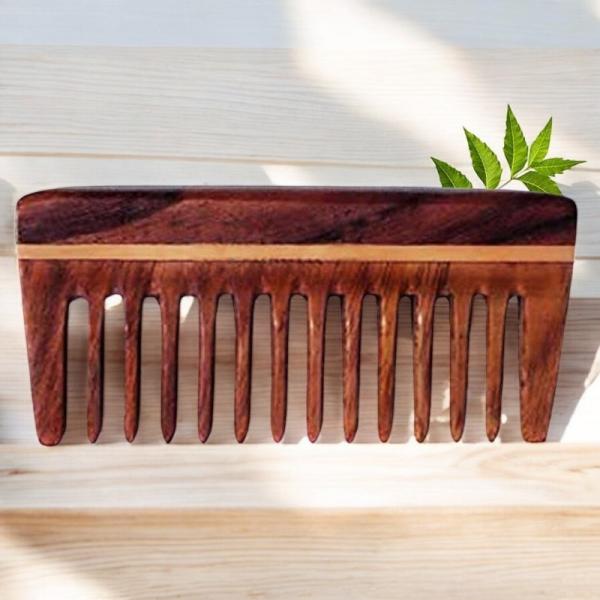 Rufiys Rose Wood Wide Tooth Comb – Small Size for Hair Growth