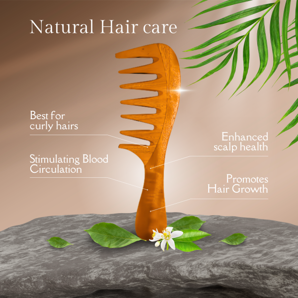 Rufiys Wide Tooth Neem Wood Comb with Handle for Curly Hair Detangling