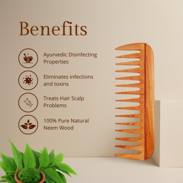 Wooden Curly Hair Wide Tooth Comb | Neem Wood Curly Hair Comb for Women & Men