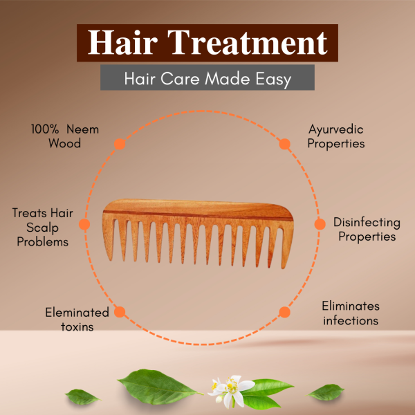 Wooden Curly Hair Wide Tooth Comb | Neem Wood Curly Hair Comb for Women & Men